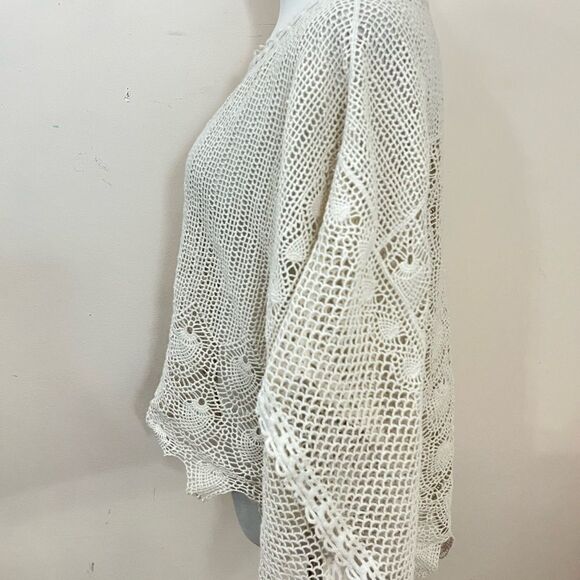 Anthropologie Sparrow Cream Summer Scalloped Crochet Poncho Top XS - Picture 4 of 10